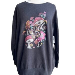 Torrid 00X Brown Mushroom Print Sweatshirt Fleece Crewneck Cottagecore